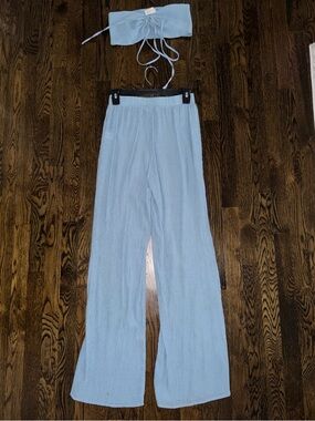 Light Blue Wide Leg Pants - Women